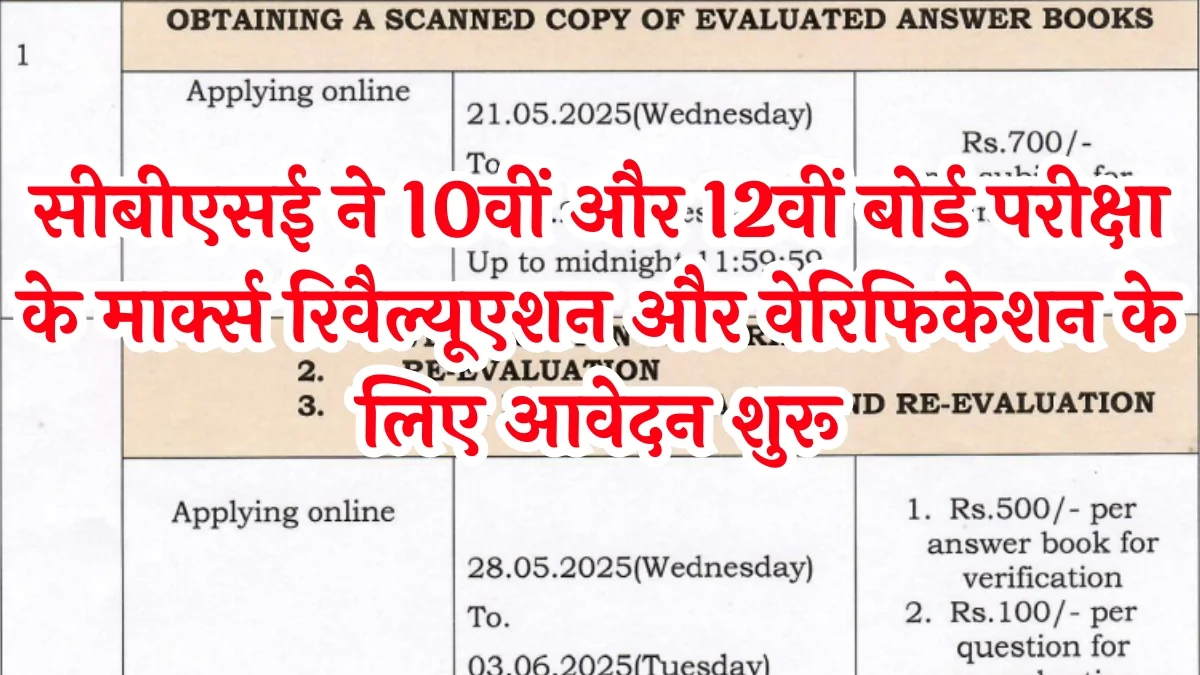 CBSE 10th 12th Rechecking Revaluation: सीबीएसई ने 10वीं और 12वीं बोर्ड परीक्षा के मार्क्स रिवैल्यूएशन और वेरिफिकेशन के लिए आवेदन शुरू