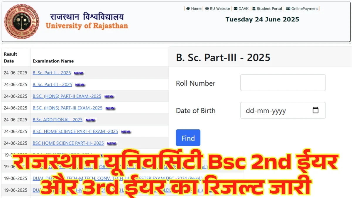 Uniraj BSc Result 2025: राजस्थान यूनिवर्सिटी बीएससी सेकंड ईयर व फाइनल ईयर रिजल्ट जारी