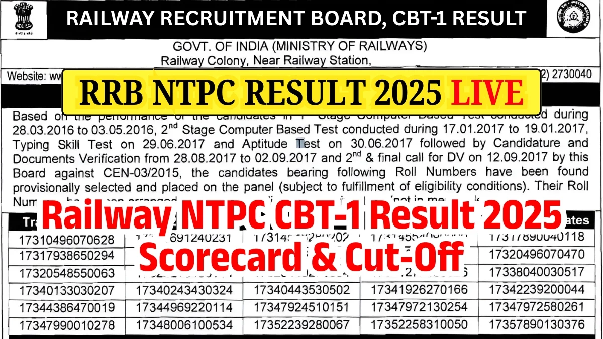 RRB NTPC CBT 1 Result 2025: RRB NTPC सीबीटी-1 रिजल्ट घोषणा यहां से देखें कट ऑफ डायरेक्ट लिंक
